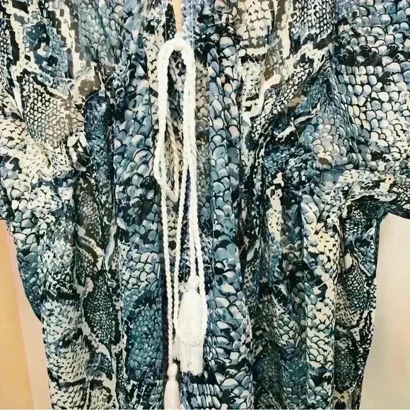 Carlos by Carlos Santana Blue Snake Print Maxi Kimono Sheer Cover Up size O/S - Picture 2 of 10